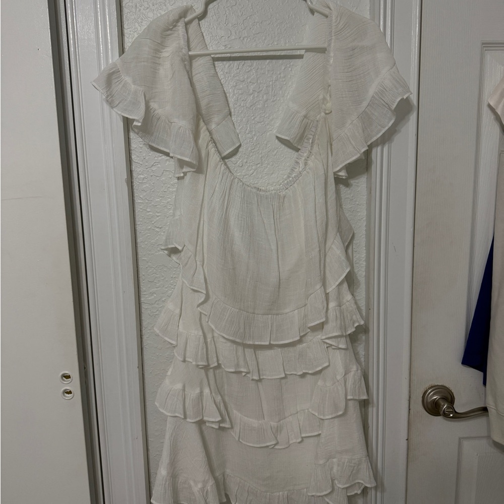Elegant Off the Shouler White Ruffled Dress
